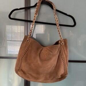 Tory Burch brown suede shoulder handbag
